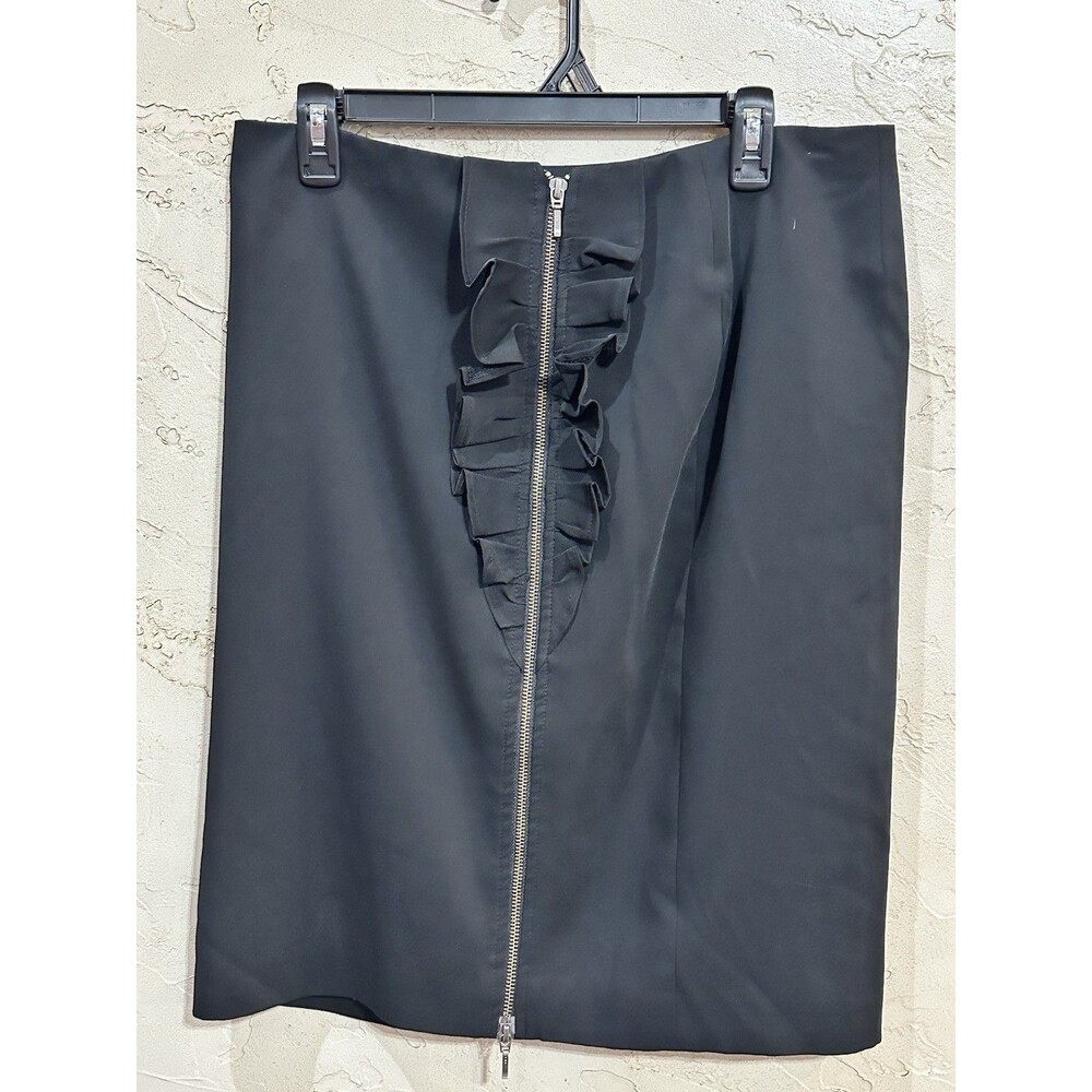 Banana Republic Stretch Black Lined Pencil Skirt Back Zipper & Ruffle sz 12 Tall
